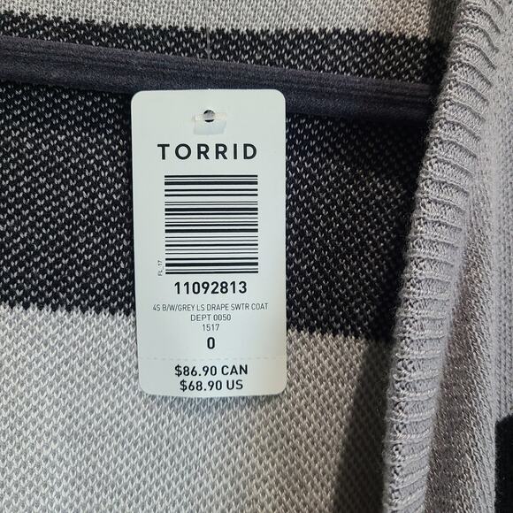 Torrid Cardigan Size 0 Large Long Sleeve Drape Sweater Coat Striped Open Front - Picture 10 of 12